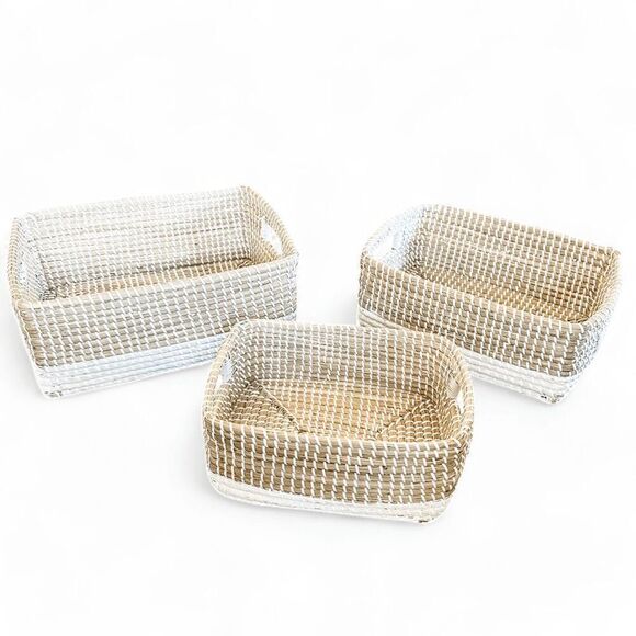 Set of 3 Brand New Seagrass Woven Rectangular Nesting Baskets